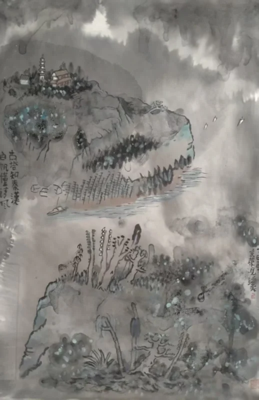 Li Peng Ink Painting - Ancient-Pagoda-and-White-Sails-Artishion