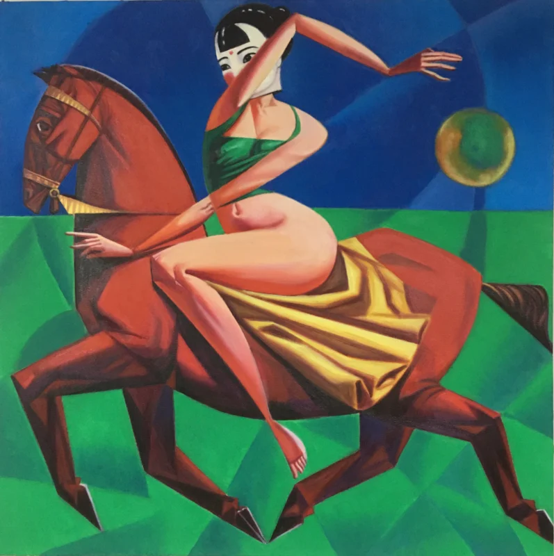 Red Hare and Diao Chan, 2022, oil on canvas, 100 × 100 cm, reinterpretation of classical Chinese historical figures in contemporary visual language