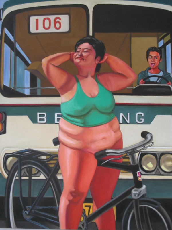 Route 106, 2009, oil on canvas, 100 × 80 cm, depiction of public transport and urban life in China