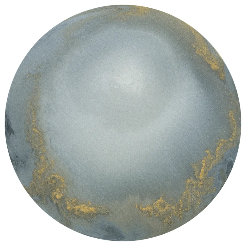 Circular abstract painting, dragon form composition, 77cm diameter oil on canvas, Wu Yanxi, dynamic cosmic motion