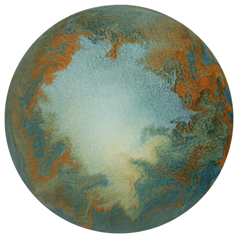 Circular abstract painting inspired by Grain Rain season, 77cm oil on canvas, Wu Yanxi, natural rhythm and cycles