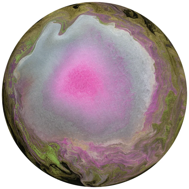 Circular abstract painting, fluid composition of sky and water, 77cm oil on canvas, Wu Yanxi, boundless spatial concept