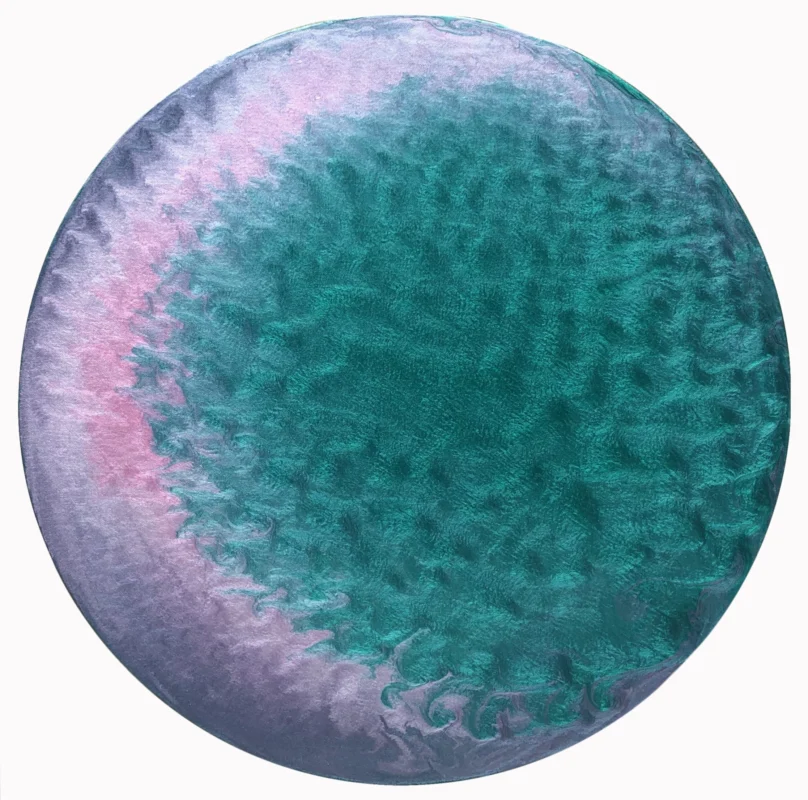 Circular abstract painting, Lesser Yang, 77cm diameter, oil on canvas, Wu Yanxi, cosmic balance and rising energy