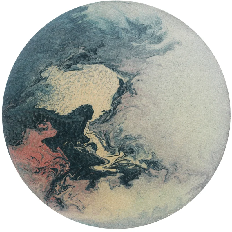 Circular abstract painting, motion and airflow composition, 77cm oil on canvas, Wu Yanxi, dynamic energy flow