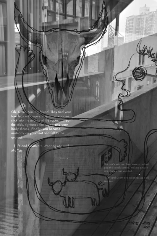 A symbolic ox-headed figure wandering through the corridors of Shanghai’s former slaughterhouse, reflecting cycles of power, violence, and historical memory.