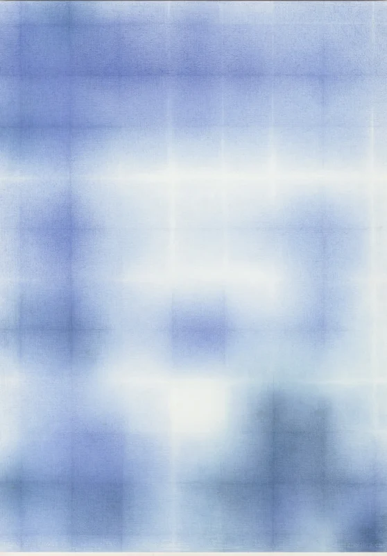 A monochromatic graphite grid drawing featuring subtle tonal variations and a concentrated luminous center.