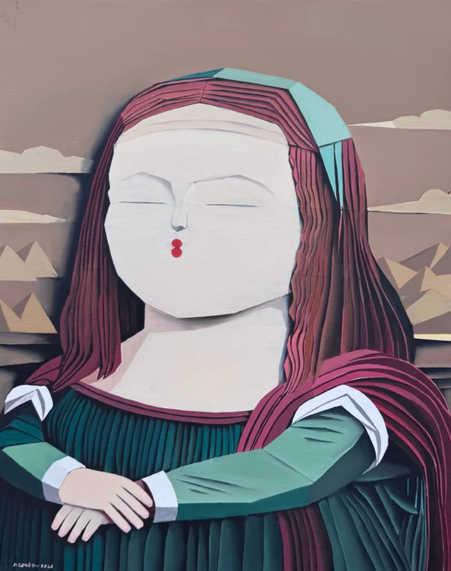 Geometrically reconstructed interpretation of Leonardo da Vinci’s Mona Lisa using segmented forms and layered color planes
