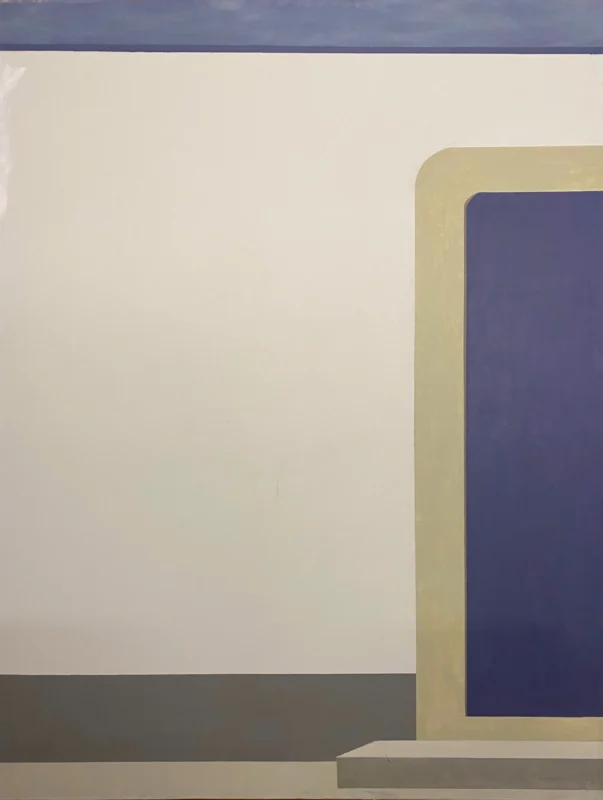 Minimalist painting transforming an architectural wall into an abstract geometric composition.