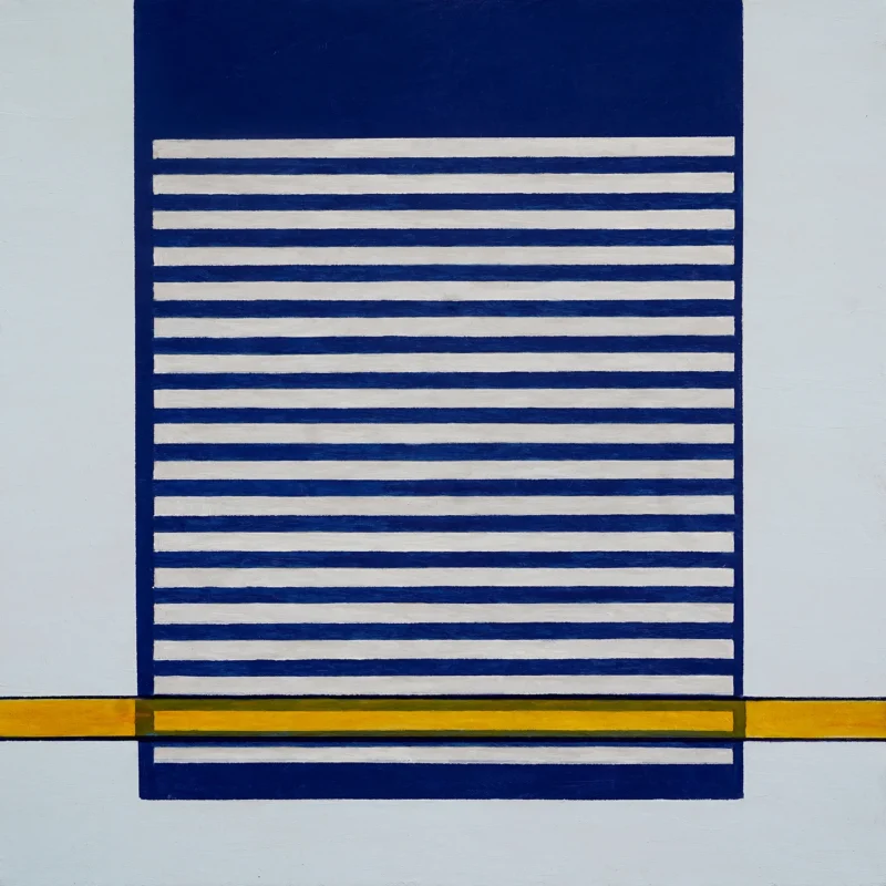 Minimalist architectural artwork depicting a closed louvered window as an independent visual object and exploring the relationship between seeing and concealment.