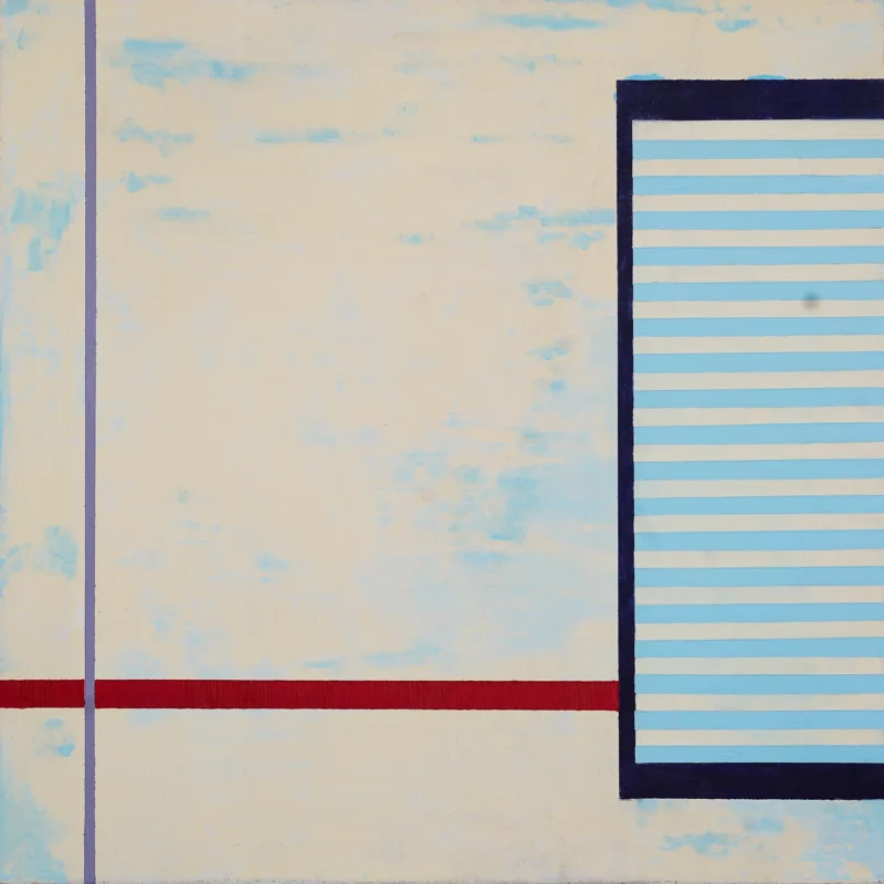 Minimalist artwork constructing a window view through geometric color fields.